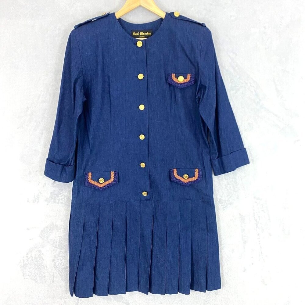 Vintage Roni Blanshay Montreal Denim‎ Dress Size 12 Long Sleeve Blue Chambray